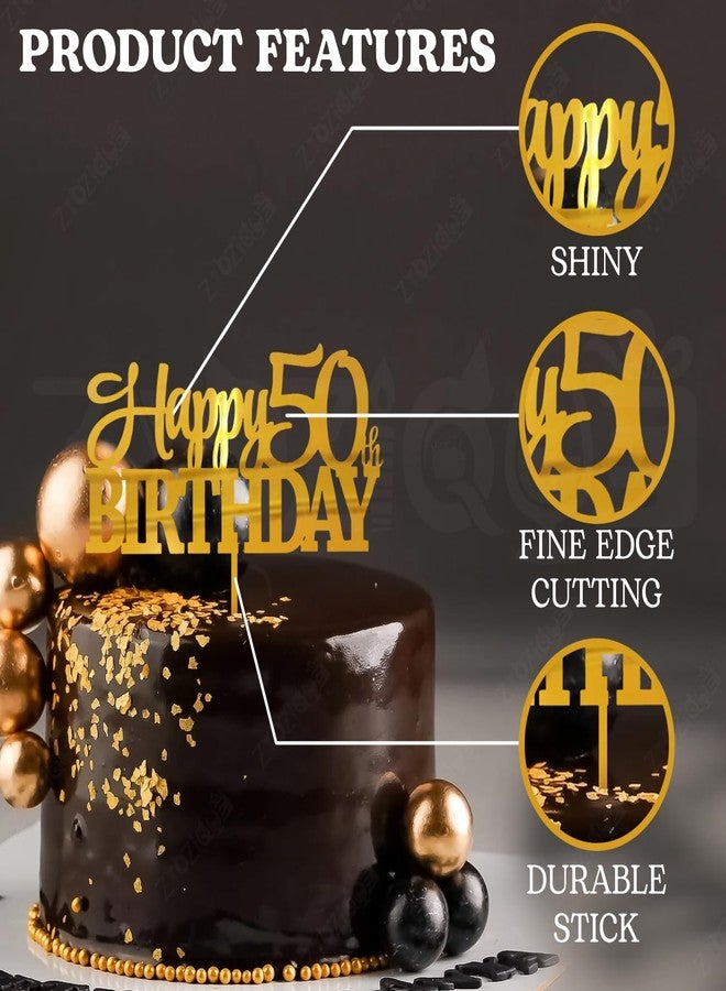 Zyozique® Happy 50th Birthday Cake Topper, Gold Acrylic Party Decoration Cake Topper, Premium Party Decoration, Acrylic Material, Elegant Script Design for Birthday - Image 4